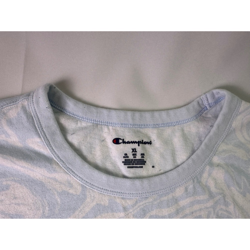 Champion T-Shirt‎ XL Blue Marble Swirl Print Spell Out Logo Short Sleeve AS IS - Picture 10 of 10